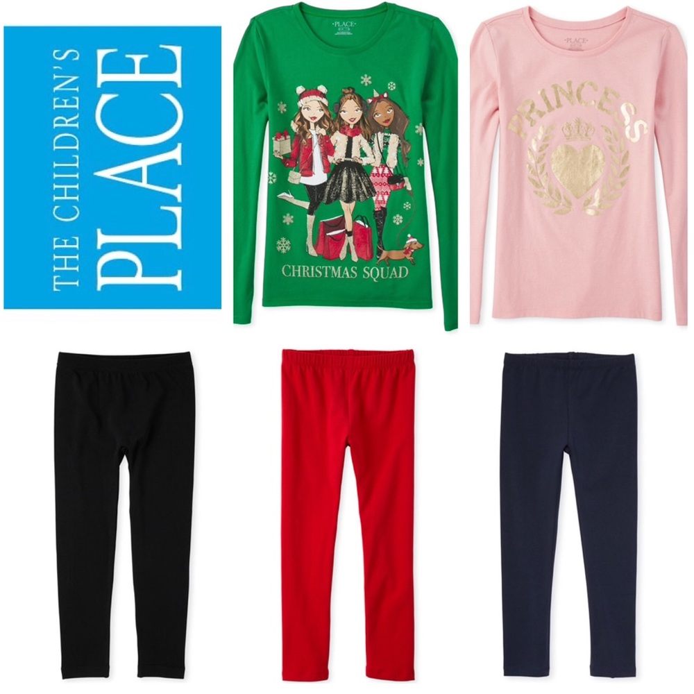 CHILDRENS PLACE| 2 Christmas T-Shirts & 3 Leggings Holiday Set Girls Sz S Gifts